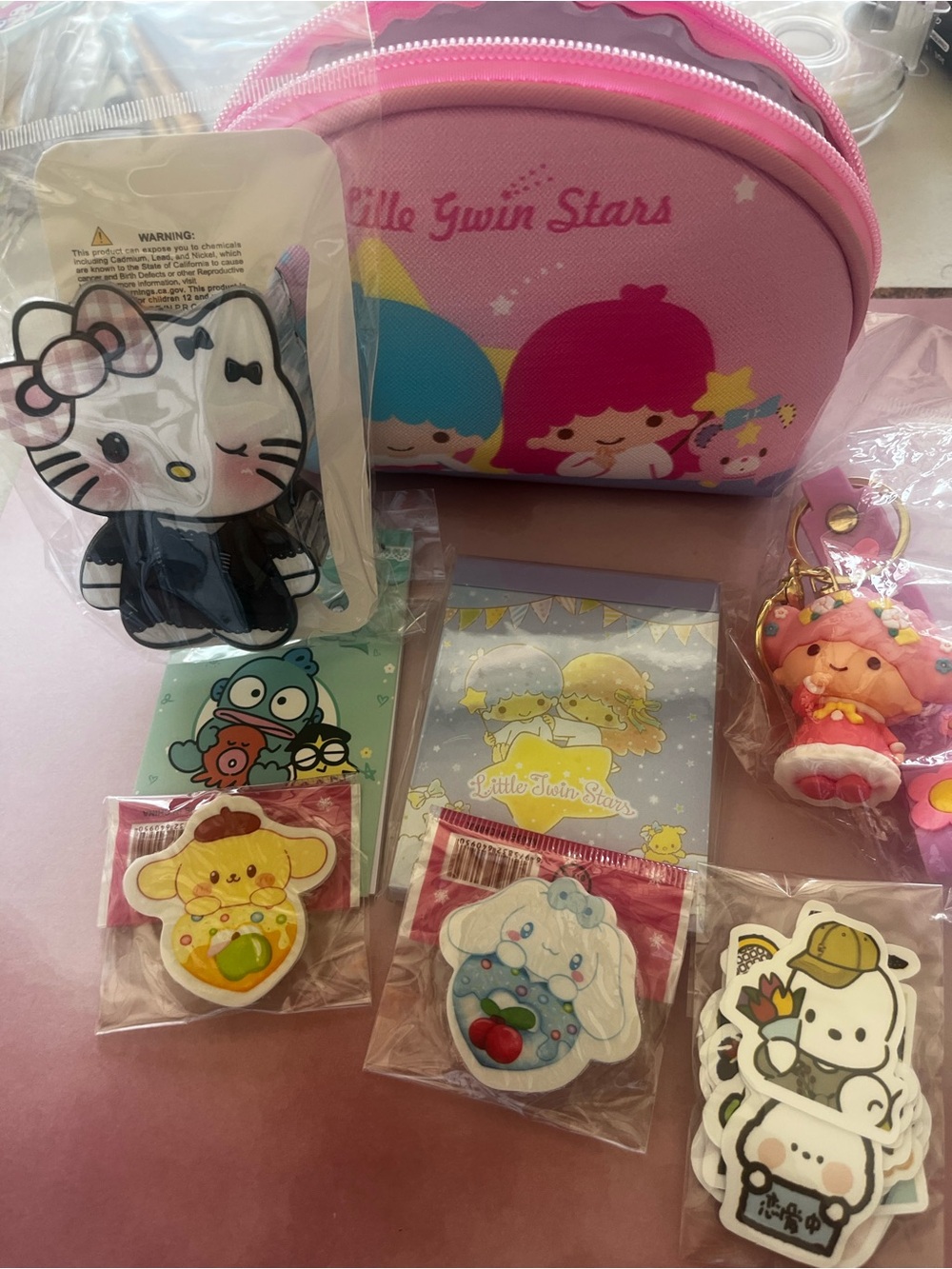Sanrio Pink Little Twin Stars Accessory Pouch with Character Keychain